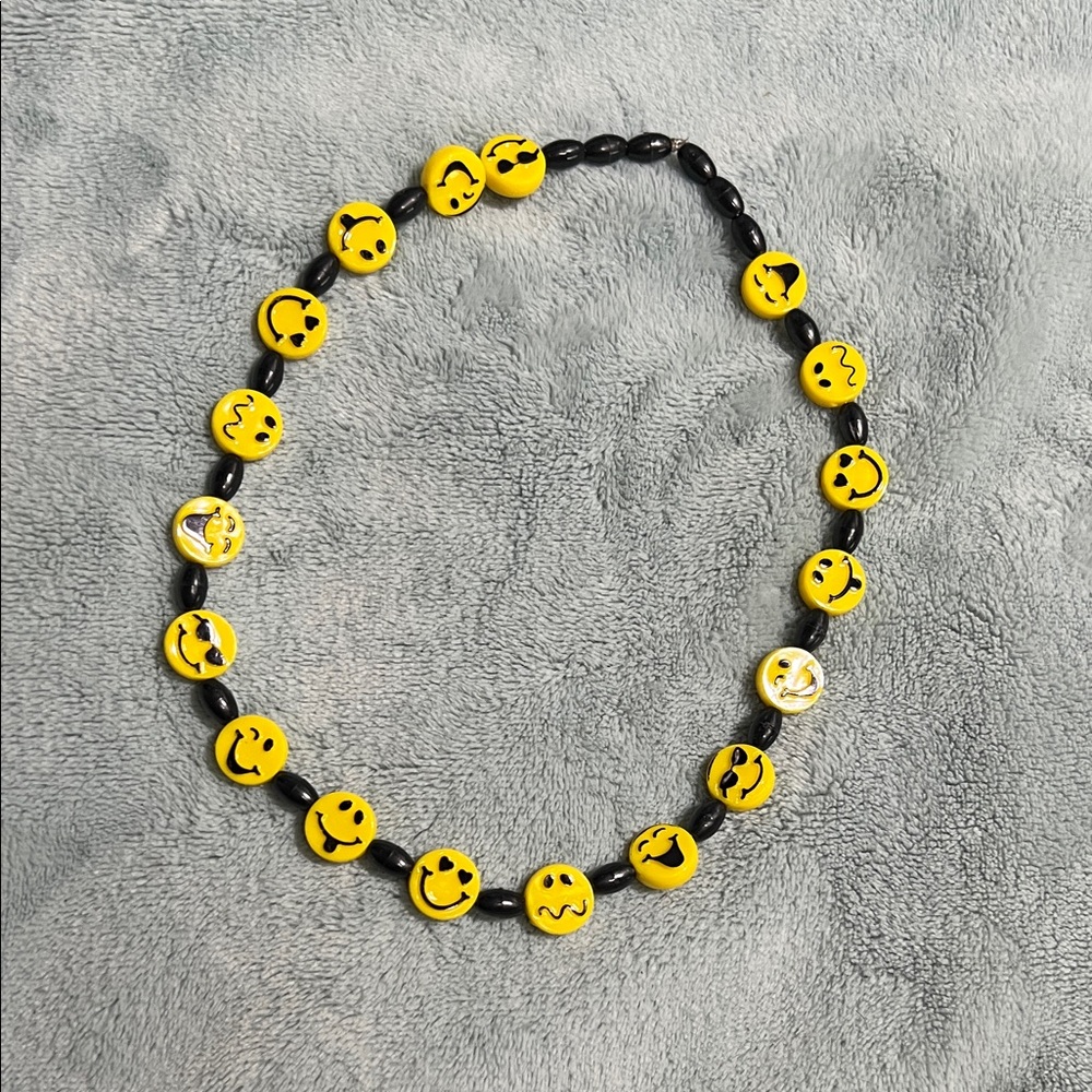 Smiley Face Kids Necklace - Yellow and Black